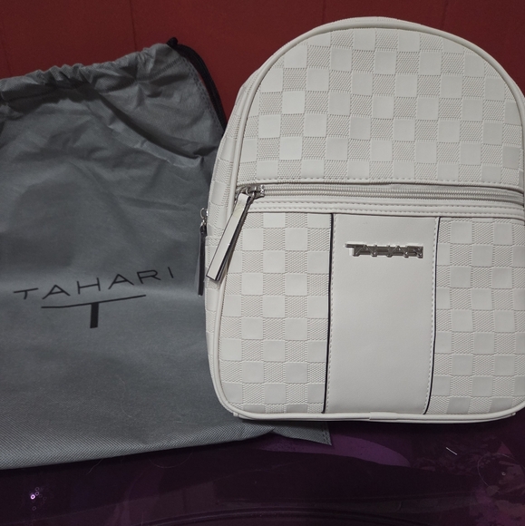 Tahari Ivory Checkered Womens Backpack Purse - Picture 1 of 5